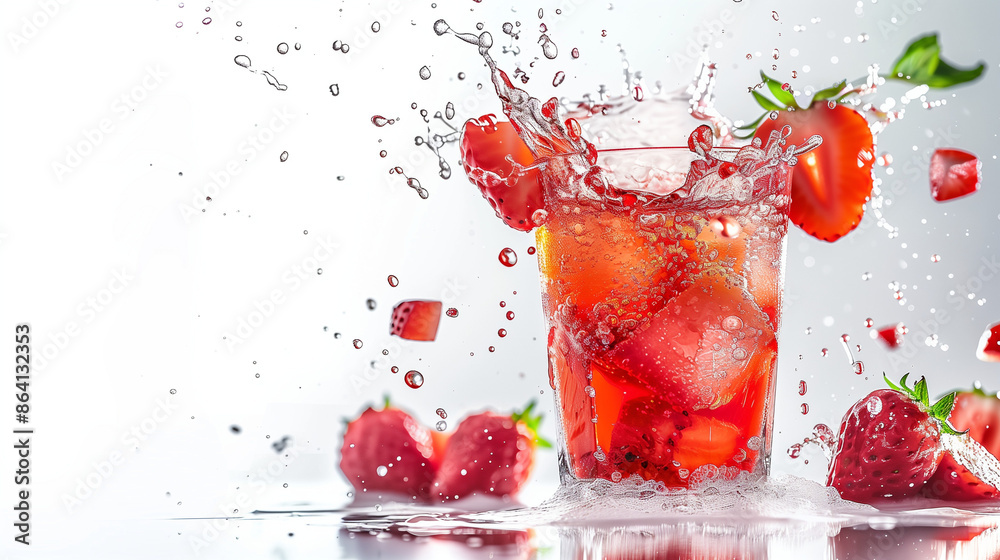 High-resolution commercial photography of a massive fruit drink splash, captured with white studio lighting and octane rendering, featuring fine details on a plain white background.