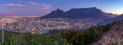 View of Cape Town and Table Mountain from Signal Hill at dusk, Cape Town, Western Cape, South Africa, Africa