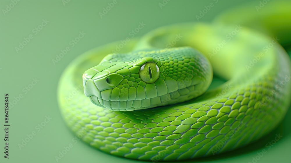 Detailed Green Snake with Scales and Eyes in Focus. 2025 Chinese Zodiac Symbol - Year of the Snake. Detailed Green Snake with Scales and Eyes in Focus. 2025 Chinese Zodiac Symbol - Year of the Snake.