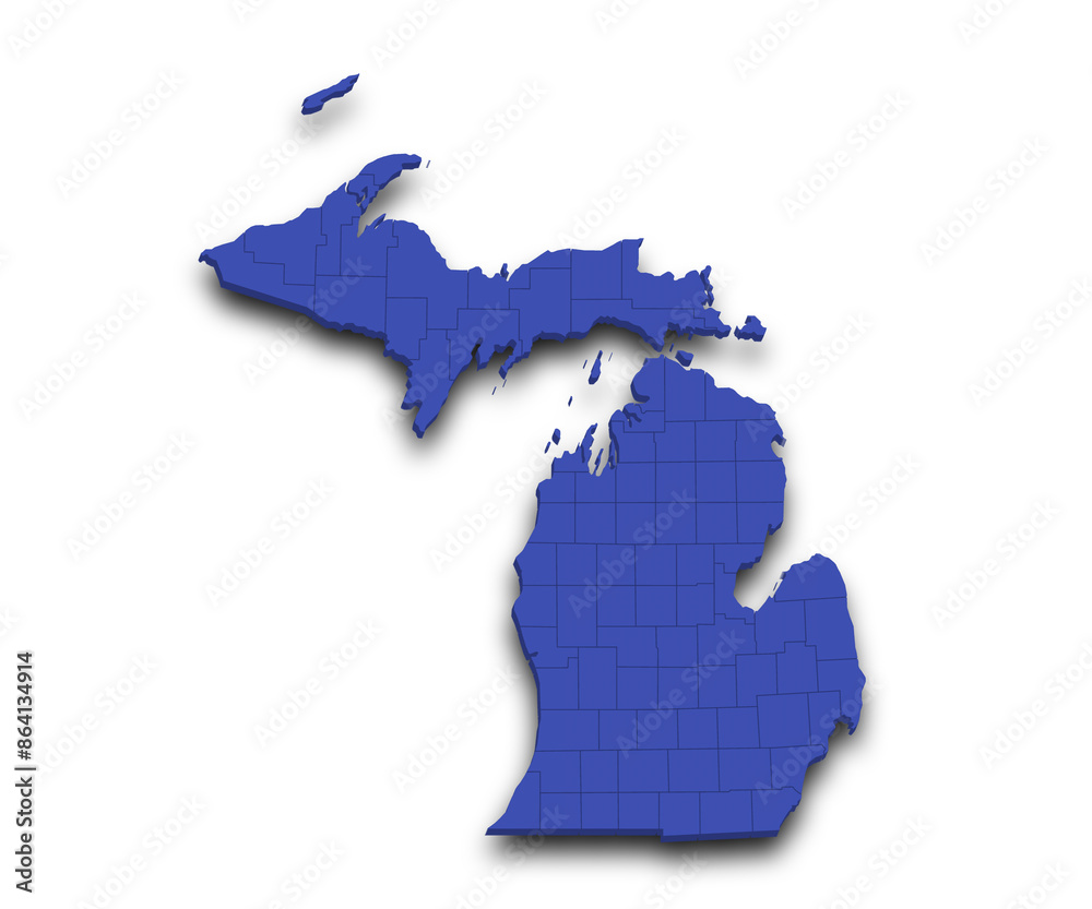 Fototapeta premium 3d Map of Michigan state with color. United State of America, US, United State