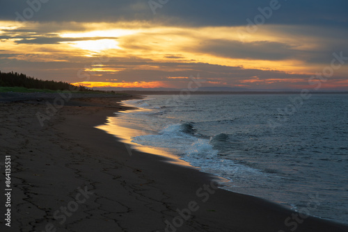 Wallpaper Mural Dramatic sunrise view of waves crashing on the Longue-Pointe-de-Mingan beach in the summer, Quebec, Canada Torontodigital.ca