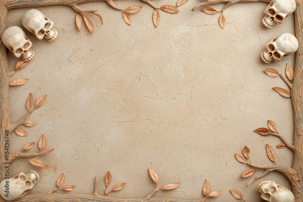 Eerie border, blank center, decorated with skulls and haunted trees, ideal for Halloween greetings Eerie border, blank center, decorated with skulls and haunted trees, ideal for Halloween greetings