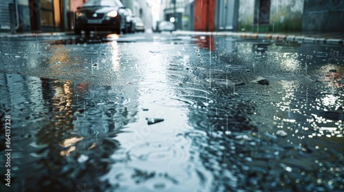 road in the city after the rain, blurred city background © VIK