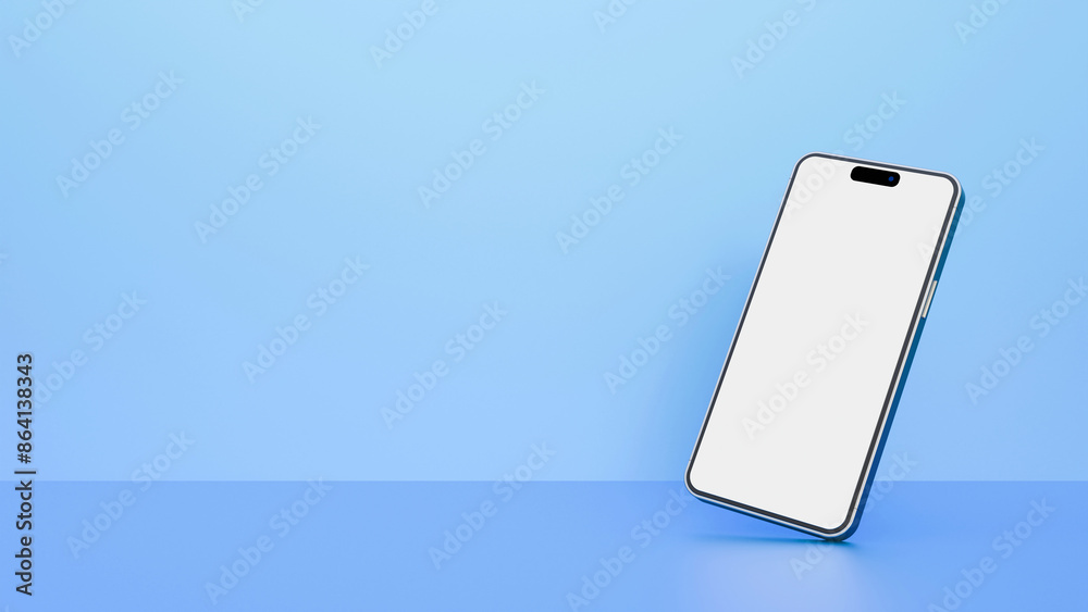 Realistic smartphone mockup on blue background. 3d mobile phone with blank white screen. Modern cell phone template. Illustration of device 3d blank screen. Realistic smartphone mockup on blue background. 3d mobile phone with blank white screen. Modern cell phone template. Illustration of device 3d blank screen.