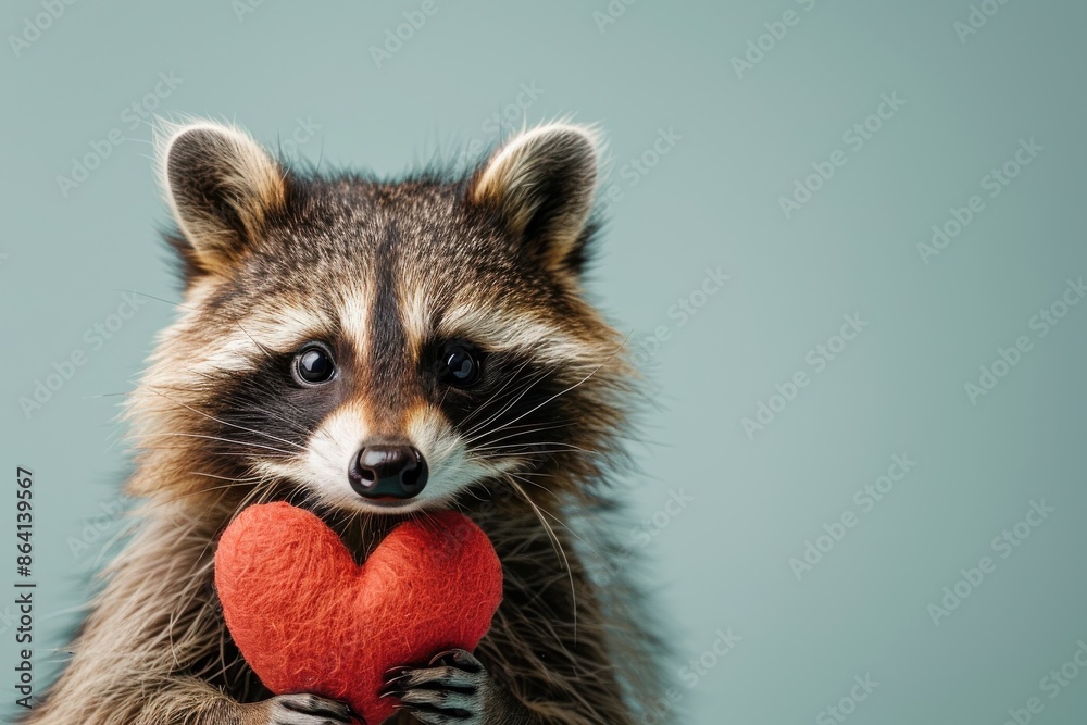 Obraz premium A raccoon holding a red heart