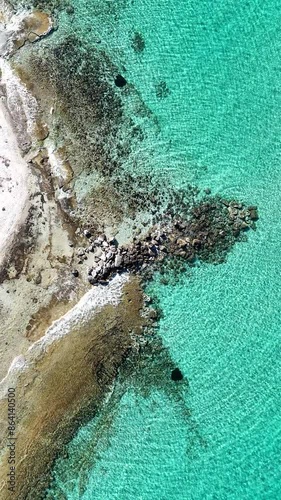 Aerial drone shot of beach and sea at Afitos, Chalkidiki, Greece. photo