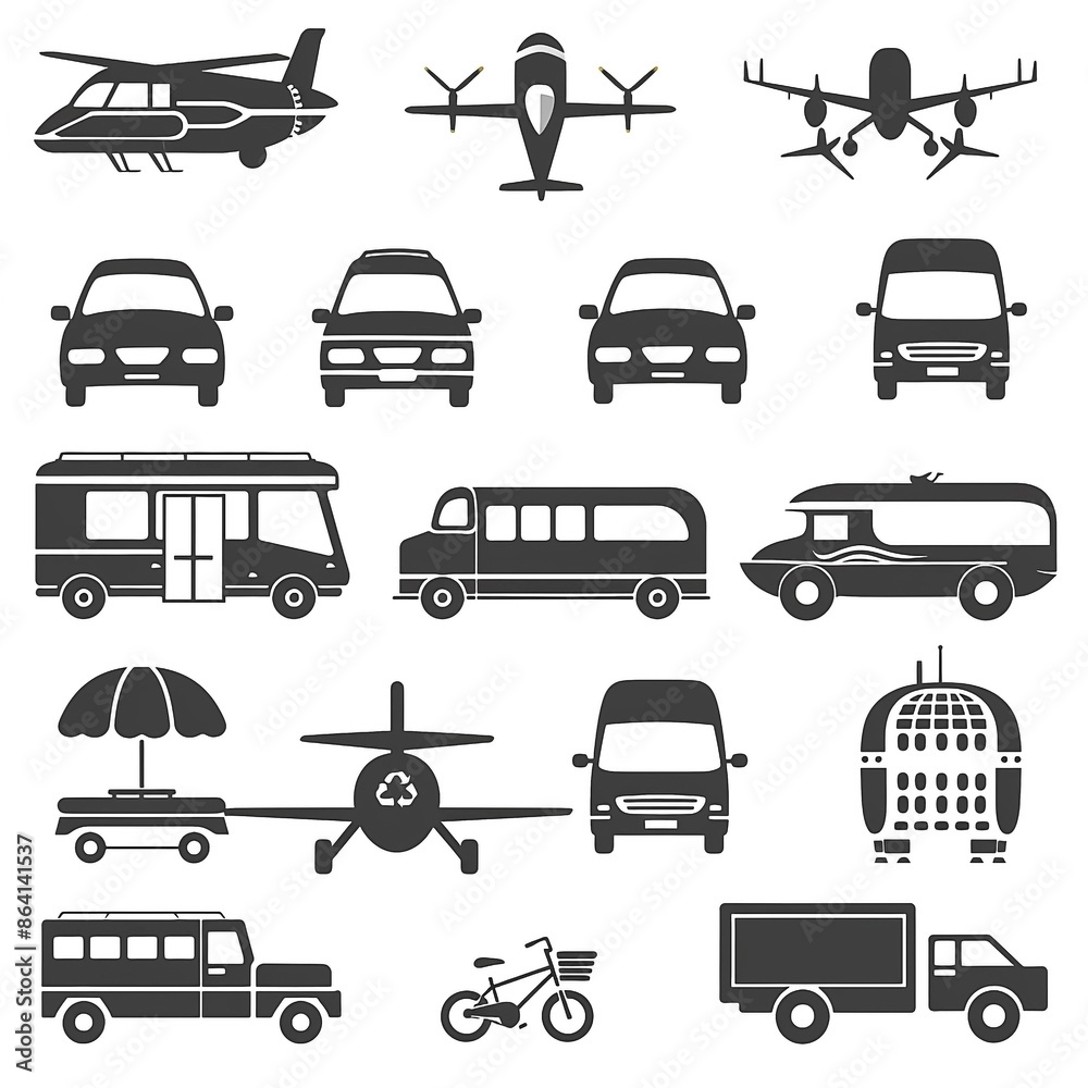 Black Transportation Icons on White Background - Vector Set Black Transportation Icons on White Background - Vector Set