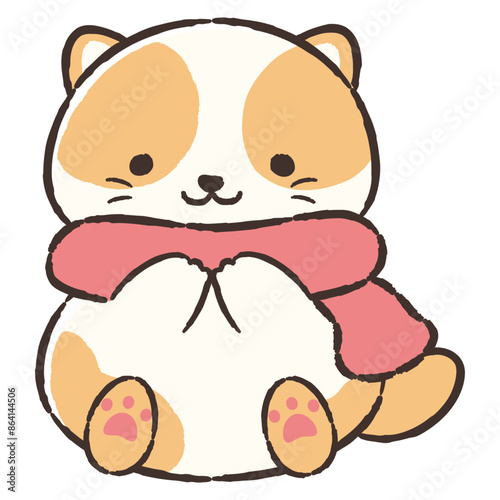 マフラーを巻いた手描きの猫のイラスト