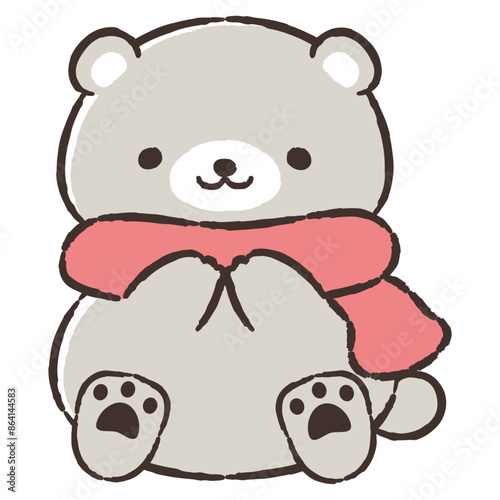 マフラーを巻いた手描きのクマのイラスト