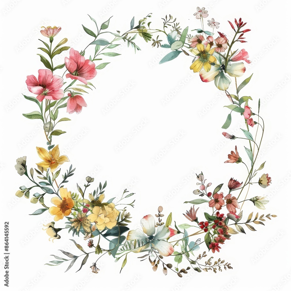 Illustration of wildflowers and leaves in watercolor, suitable for a wedding or greeting card Illustration of wildflowers and leaves in watercolor, suitable for a wedding or greeting card