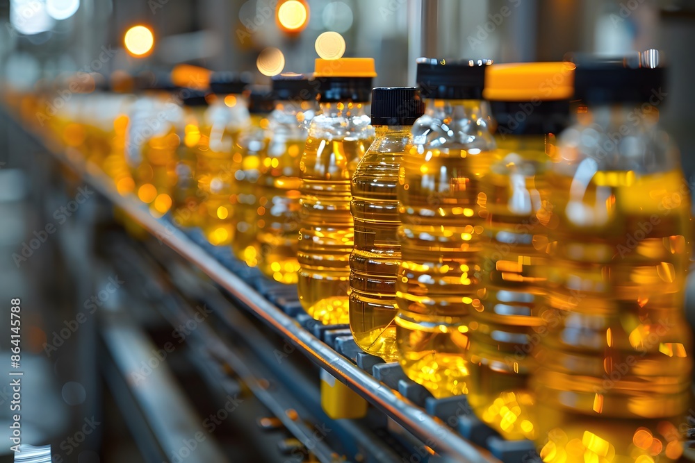 Bottling Line of Cooking Oil in a Modern Factory Bottling Line of Cooking Oil in a Modern Factory