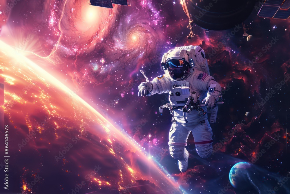Astronaut Floating in Space Amongst Stars and Planets Astronaut Floating in Space Amongst Stars and Planets