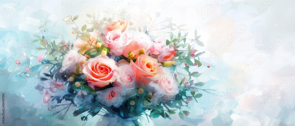 Beautiful bouquet of pink and white roses against a dreamy, pastel-colored background, perfect for romantic and floral-themed projects. Beautiful bouquet of pink and white roses against a dreamy, pastel-colored background, perfect for romantic and floral-themed projects.