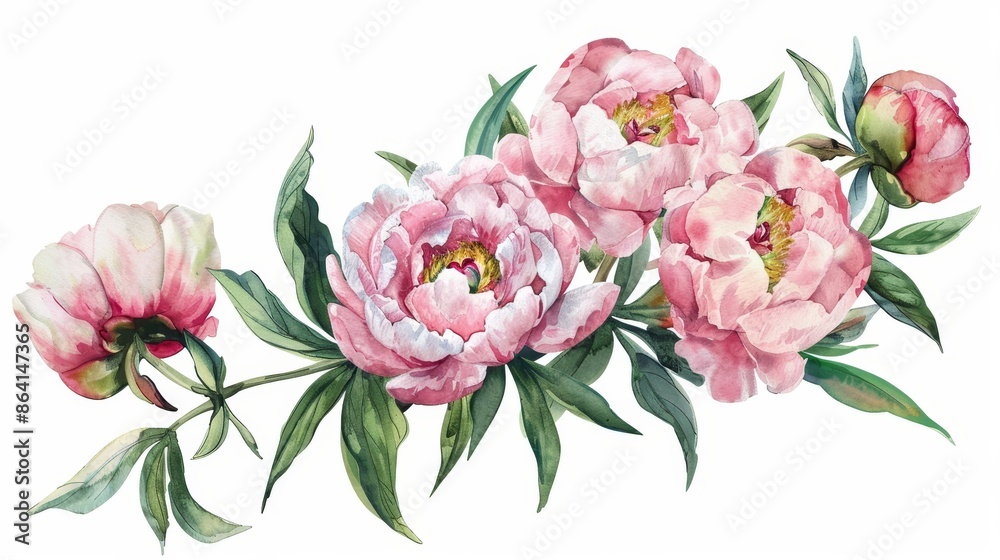Pink flowers clip art, watercolor illustration. Bouquet of peonies. generative AI. Pink flowers clip art, watercolor illustration. Bouquet of peonies. generative AI.
