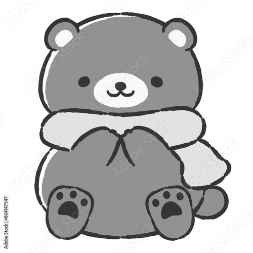 マフラーを巻いた手描きのクマのイラスト