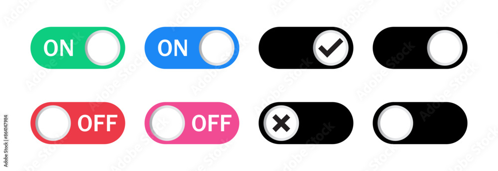On of switch button icon set. On, Off vector set colors. Switch toggle ...