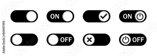 On, of switch button icon set. On, Off vector icon set in black color.  Switch toggle buttons on off. Vector isolated web elements. Mobile app interface switch buttons and icon. vecor illustration.