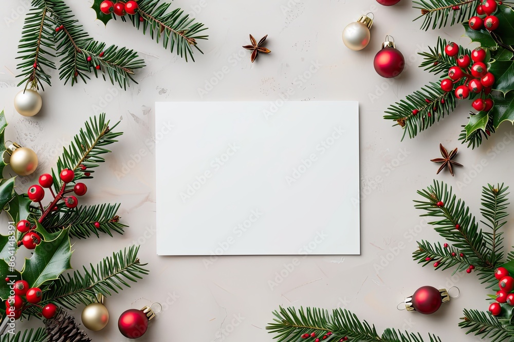 Festive frame with blank center, Christmas bells and holly, perfect for seasonal cards Festive frame with blank center, Christmas bells and holly, perfect for seasonal cards