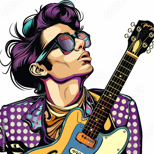 Guitar player. Pop art retro vector illustration kitsch vintage