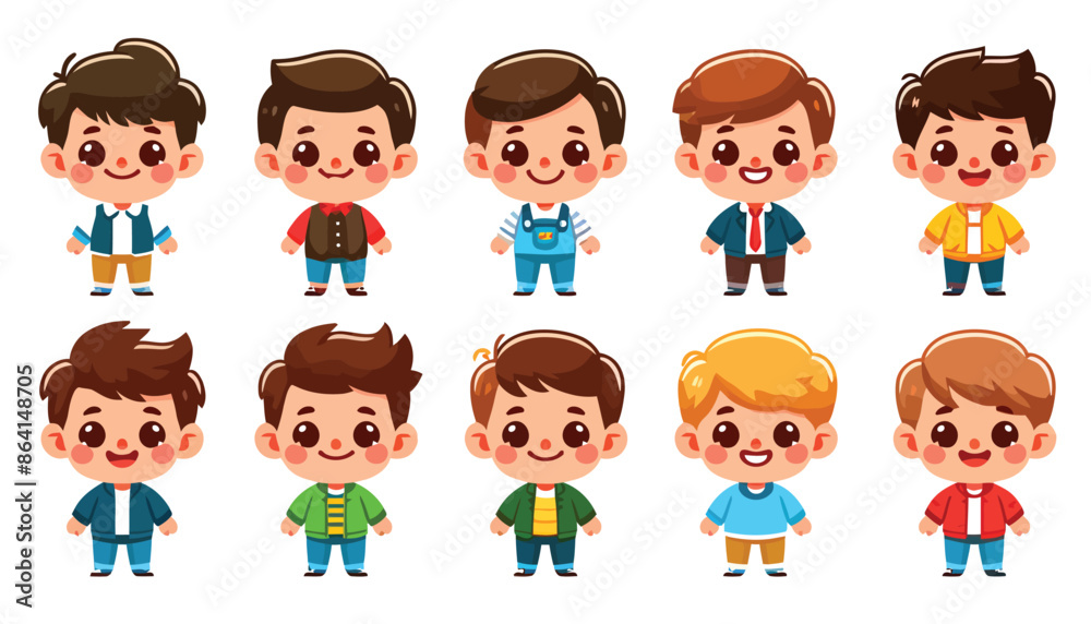 cute boy child illustration collection set cute boy child illustration collection set