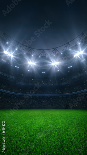 Canvas Print Modern sport stadium at night and empty grass field ready for the match