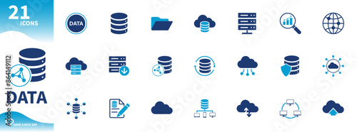 Data icon. Set of icons for databases, cloud computing, technology, computers, servers,...
