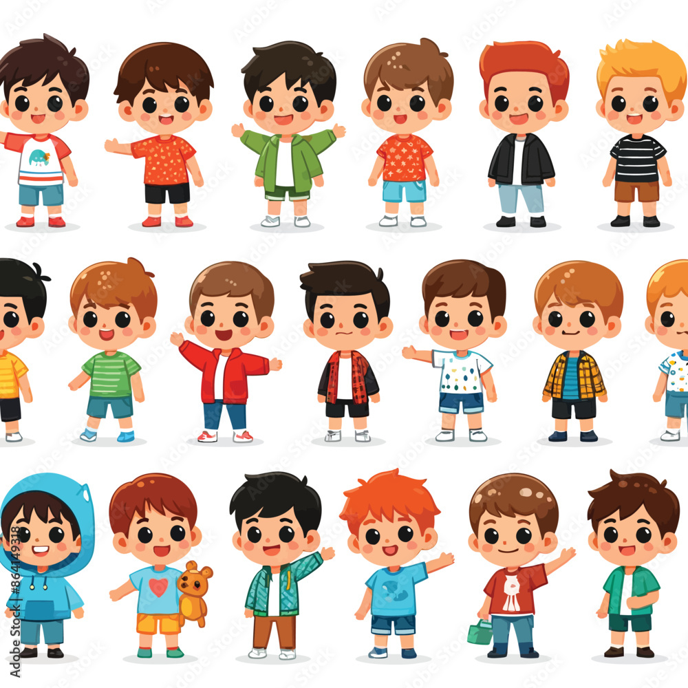 cute boy cartoon characters illustration collection set cute boy cartoon characters illustration collection set