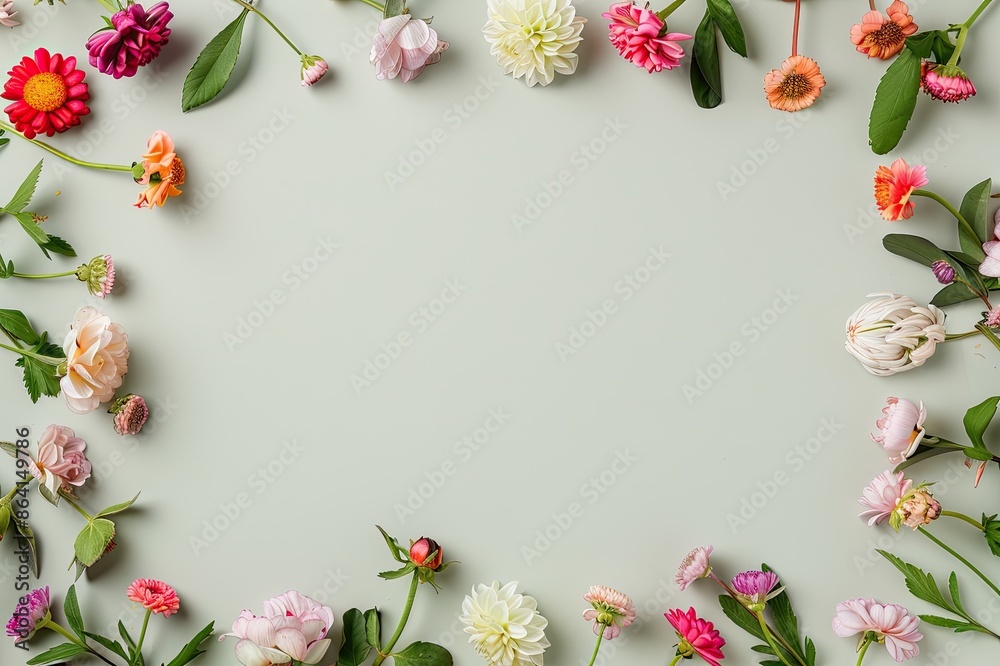 Floral frame with blank center, bright and cheerful flowers, ideal for summer and spring designs Floral frame with blank center, bright and cheerful flowers, ideal for summer and spring designs