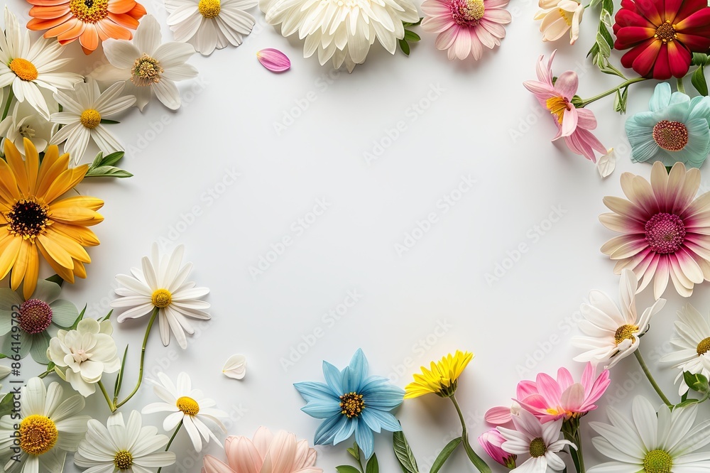 Flower border with blank center, delicate petals in various colors, ideal for invitations Flower border with blank center, delicate petals in various colors, ideal for invitations