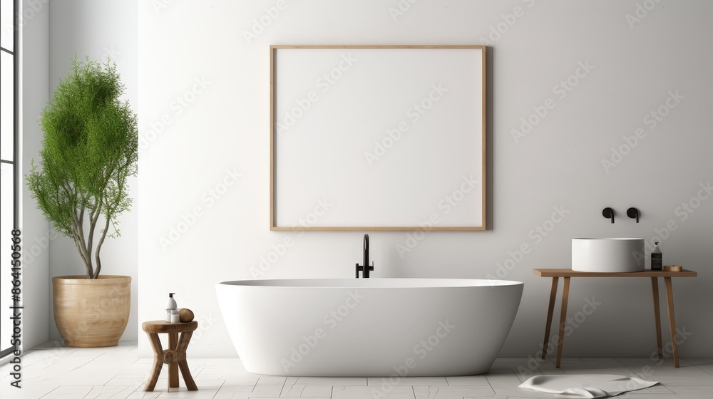 Fototapeta premium Minimalist Bathroom Design with a Freestanding Tub