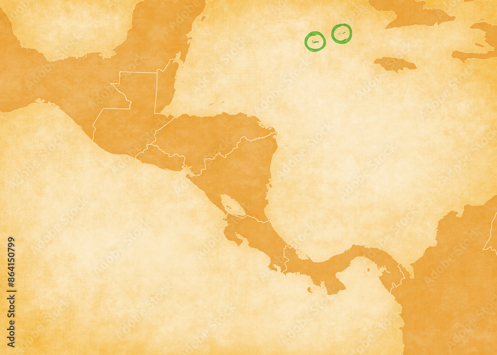 Ocher map of Central America - Cayman Islands Ocher map of Central America - Cayman Islands