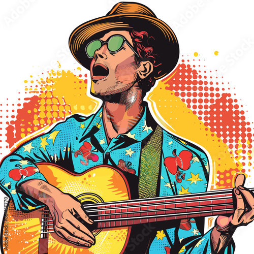 Guitar player. Pop art retro vector illustration vintage kitsch