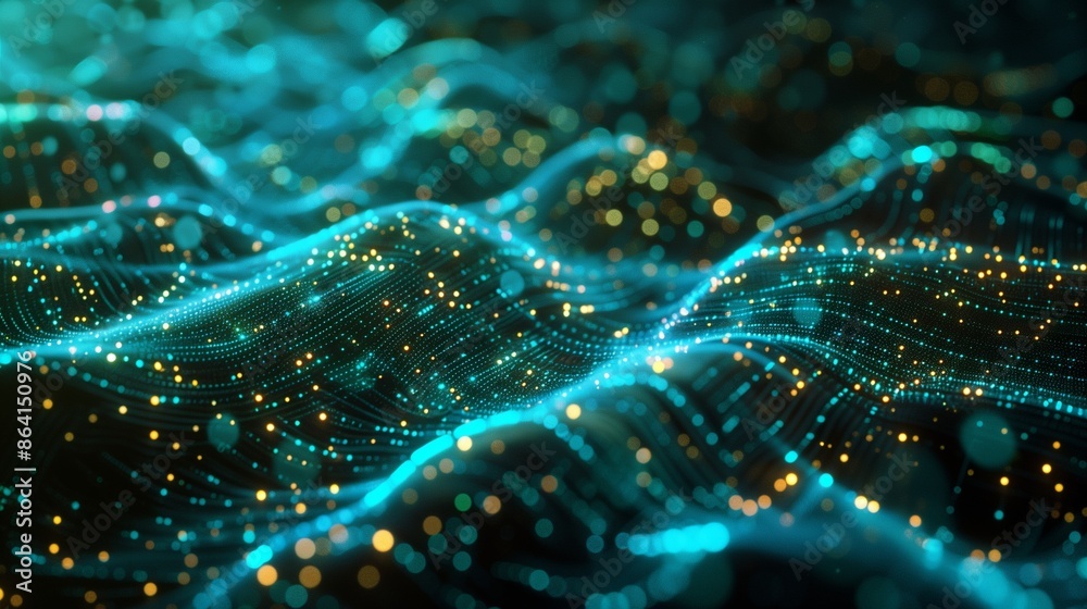 a sprawling digital landscape, where flowing streams of vibrant neon blue and green data represent the movement of blockchain transactions. a sprawling digital landscape, where flowing streams of vibrant neon blue and green data represent the movement of blockchain transactions.