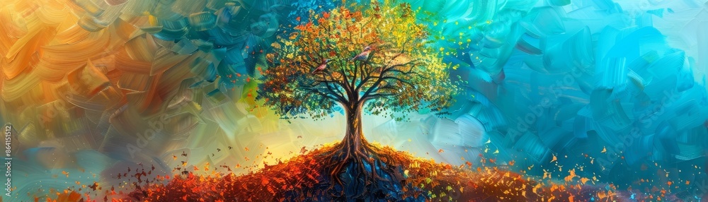 Illustration - Tree of Life painted in oil. Beautiful background color. Illustration - Tree of Life painted in oil. Beautiful background color.