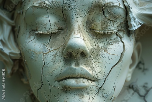 Cracked Face of a Weathered Statue