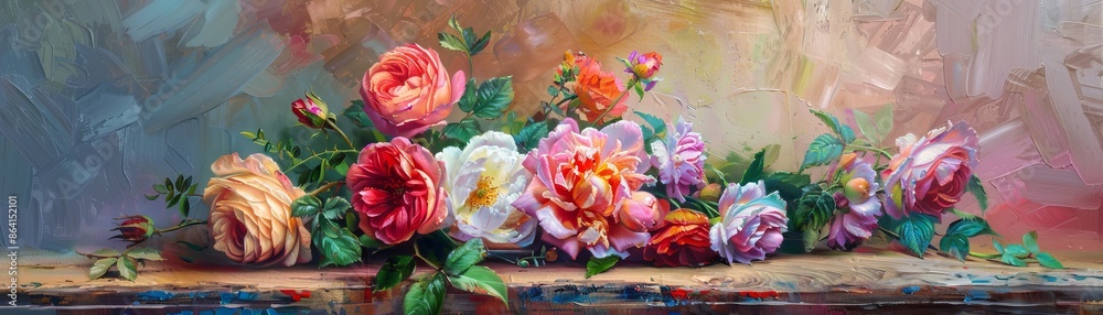 Still life with flowers on a wooden table in oil Still life with flowers on a wooden table in oil