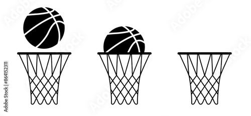 Cartoon basketball hoop or basketball net and board. Game sports concept. Ball sport is a team sport. Flat vector icon. Basket Balls sign leather pattern For court games.