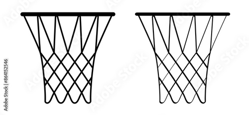 Cartoon basketball hoop or basketball net and board. Game sports concept. Ball sport is a team sport. Flat vector icon. Basket Balls sign leather pattern For court games.