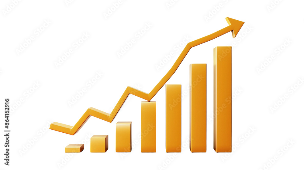 A five-column sales growth chart with an up arrow on a transparent background A five-column sales growth chart with an up arrow on a transparent background