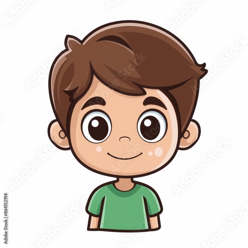 A cartoon kawaii baby boy with brown hair. Ideal for invitations, greeting cards, posters and stickers.