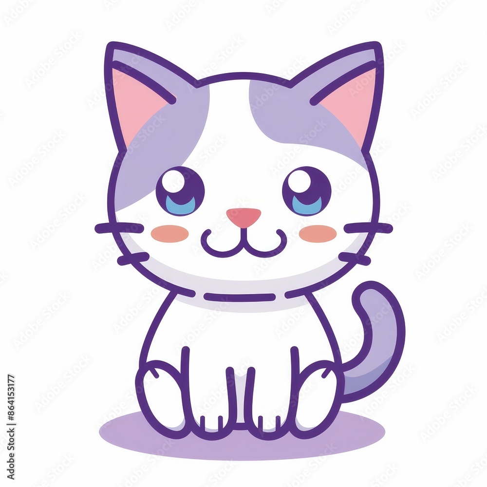 An icon of a cute kitten with a funny face, head, and tail. Cute cartoon baby character. Pink ears, cheeks. Pet animal. Valentine's day love card. Sticker print. Flat design. White background Vector. An icon of a cute kitten with a funny face, head, and tail. Cute cartoon baby character. Pink ears, cheeks. Pet animal. Valentine's day love card. Sticker print. Flat design. White background Vector.