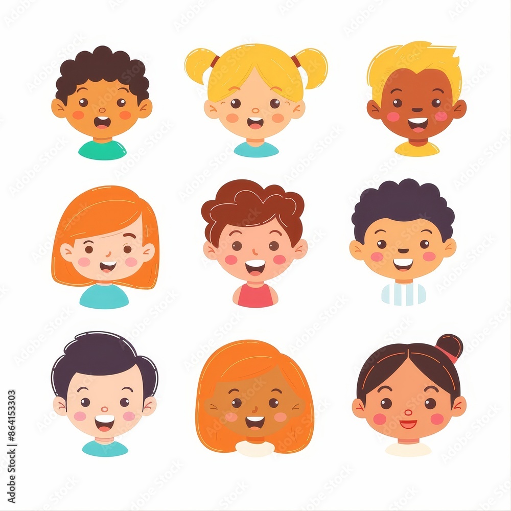 Cartoon illustration with child icon, brown hair and smiling face. Decoration for an invitation or greeting card. Flat design White background Modern Illustration. Cartoon illustration with child icon, brown hair and smiling face. Decoration for an invitation or greeting card. Flat design White background Modern Illustration.