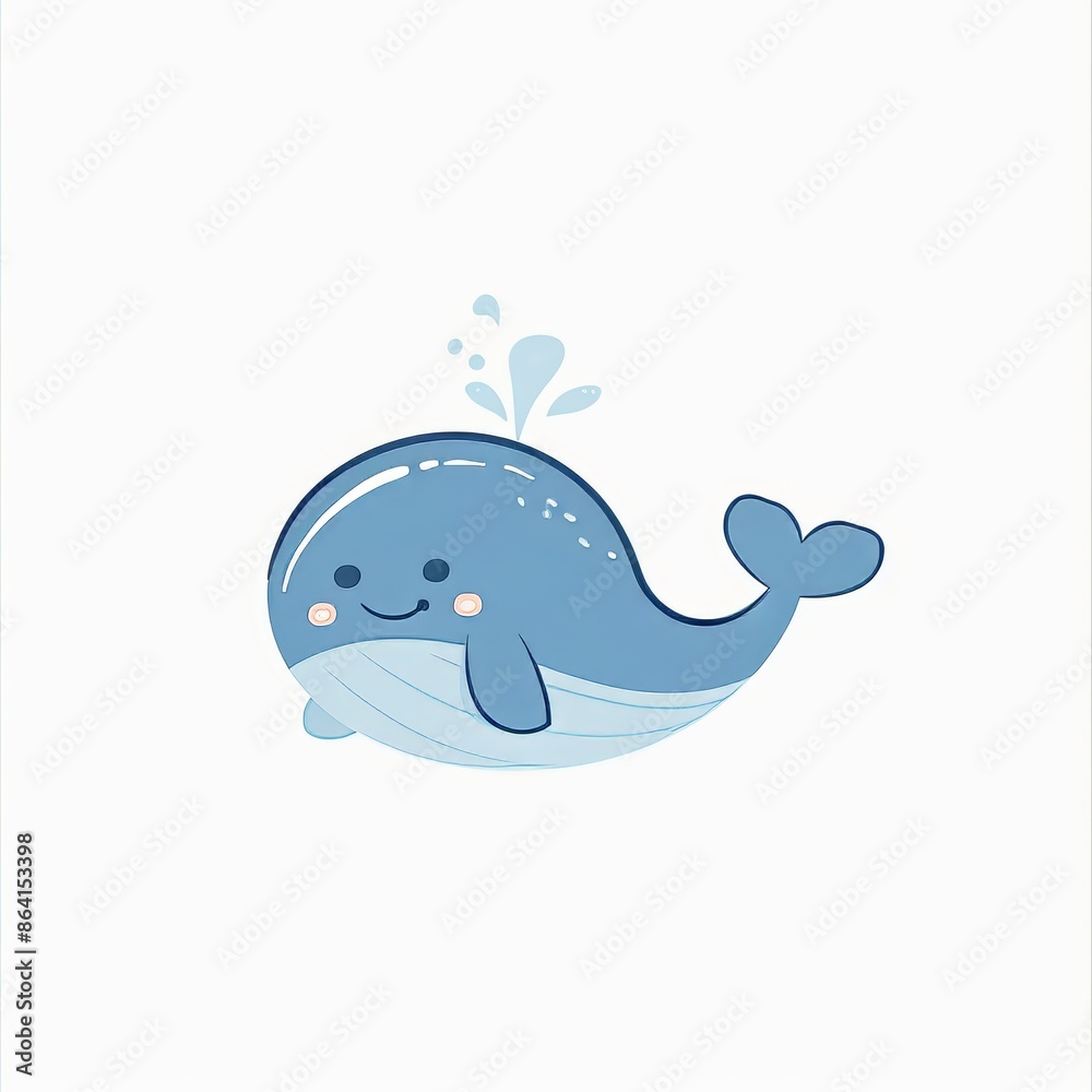 An icon depicting a blue whale with a water fountain toy. Ocean animal fish life. Cartoon kawaii cute character. Smiling face. Baby animal collection for children. Flat design White background. An icon depicting a blue whale with a water fountain toy. Ocean animal fish life. Cartoon kawaii cute character. Smiling face. Baby animal collection for children. Flat design White background.