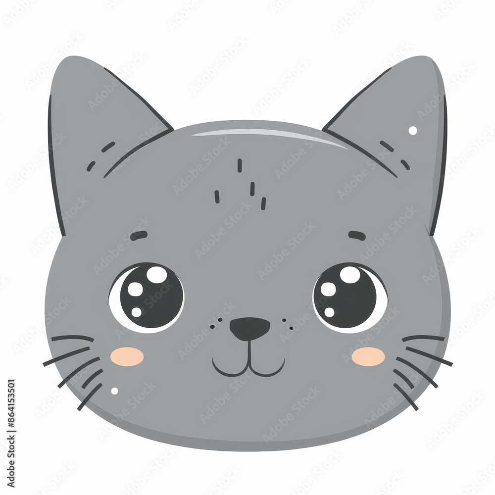 Icon of cute gray cat face silhouette. Kawaii baby cartoon character. Funny kitten head. Animal pet. Pink ears. Valentine card concept. Flat design. White background modern. Icon of cute gray cat face silhouette. Kawaii baby cartoon character. Funny kitten head. Animal pet. Pink ears. Valentine card concept. Flat design. White background modern.