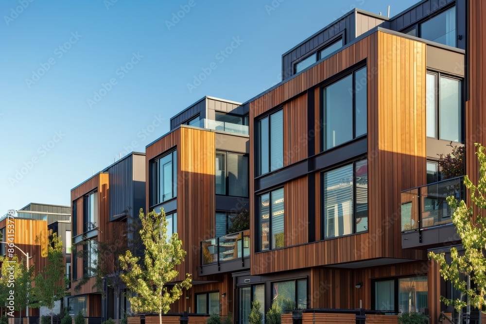 Immerse yourself in the architectural elegance of contemporary townhouses adorned with wooden cladding, offering a glimpse into the future of residential living. Immerse yourself in the architectural elegance of contemporary townhouses adorned with wooden cladding, offering a glimpse into the future of residential living.