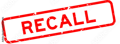 Grunge red recall word square rubber seal stamp on white background