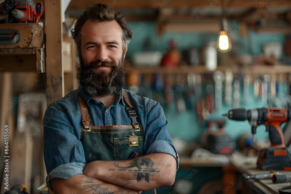 Skilled Craftsman in a Workshop Surrounded by Tools