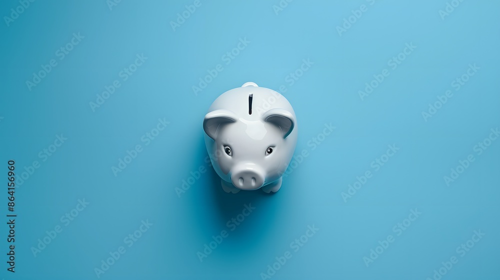 White Piggy Bank on Blue Background White Piggy Bank on Blue Background