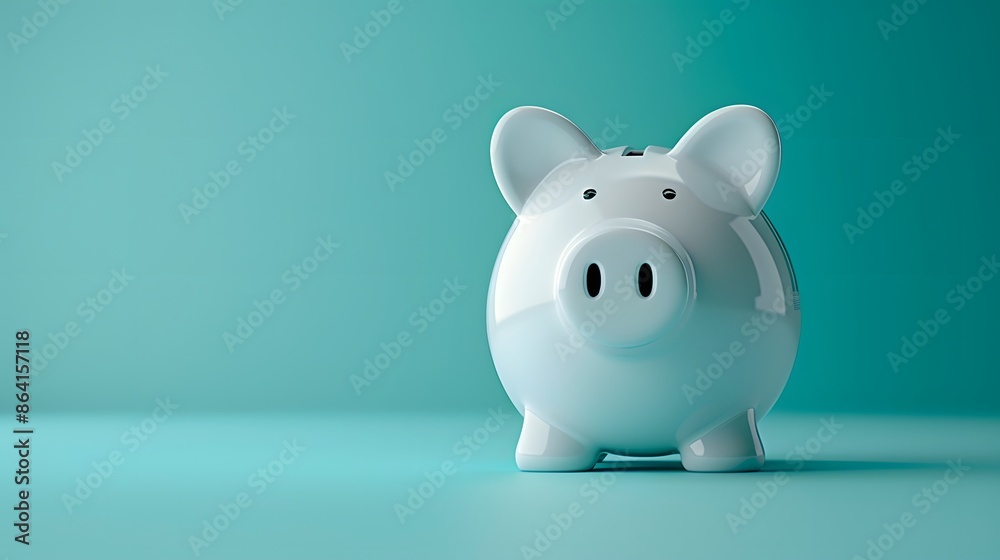 Minimalist White Piggy Bank on Teal Background Minimalist White Piggy Bank on Teal Background