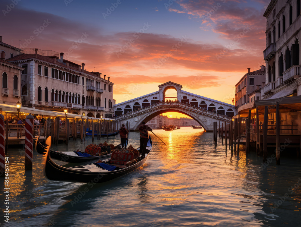 Naklejka premium Wonderful Canal architecture showcases vibrant colors on tranquil landscapes